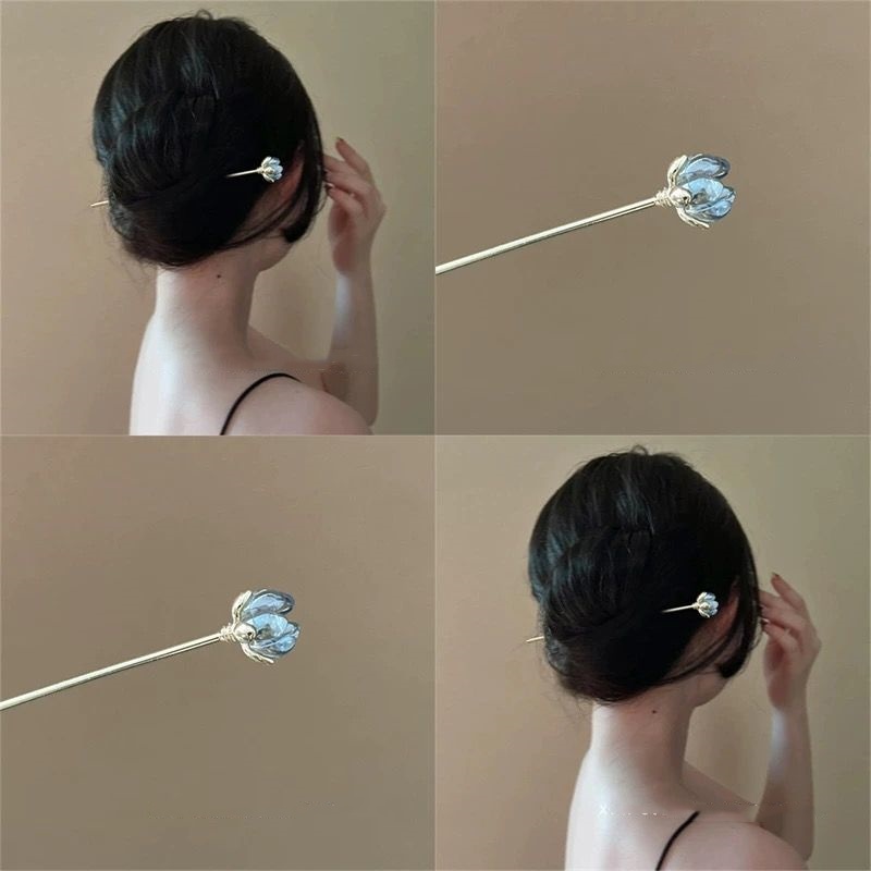 Hair Care Ingredients - Blue Flower Hairpin, Daily Hair Accessory,