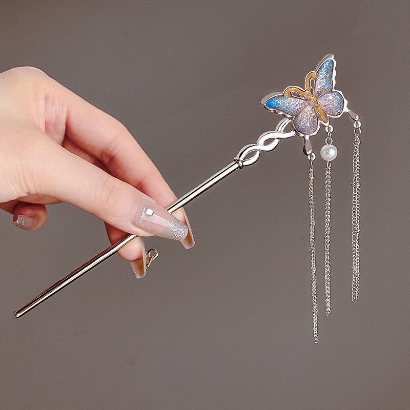 Hair Care Ingredients - Silver Butterfly Tassel Hairpin for Women,