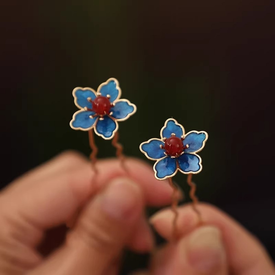 Hair Care Ingredients - Blue Flower Ancient-Style Hanfu Hairpin, Exquisite